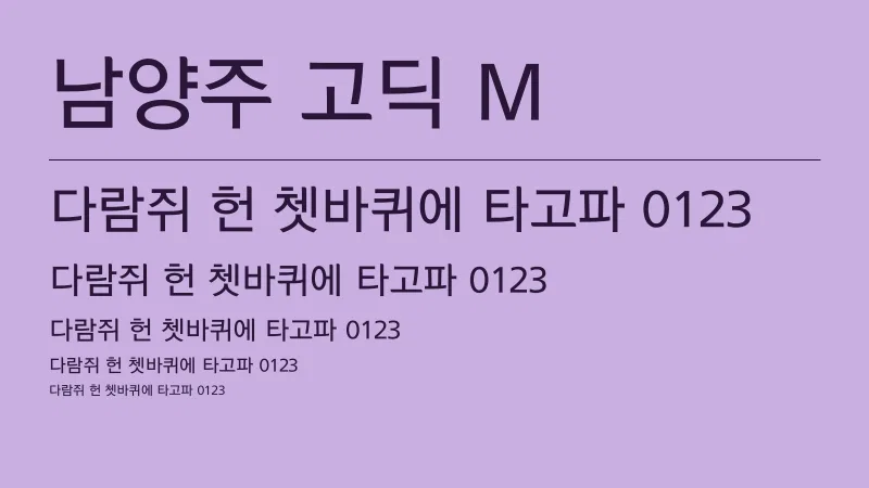 남양주 고딕 M 글자 견본 예시
