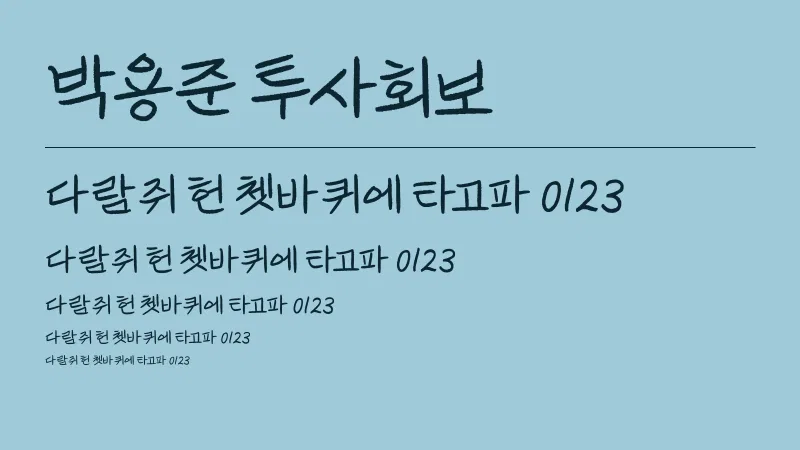 박용준투사회보체 글자 견본 예시