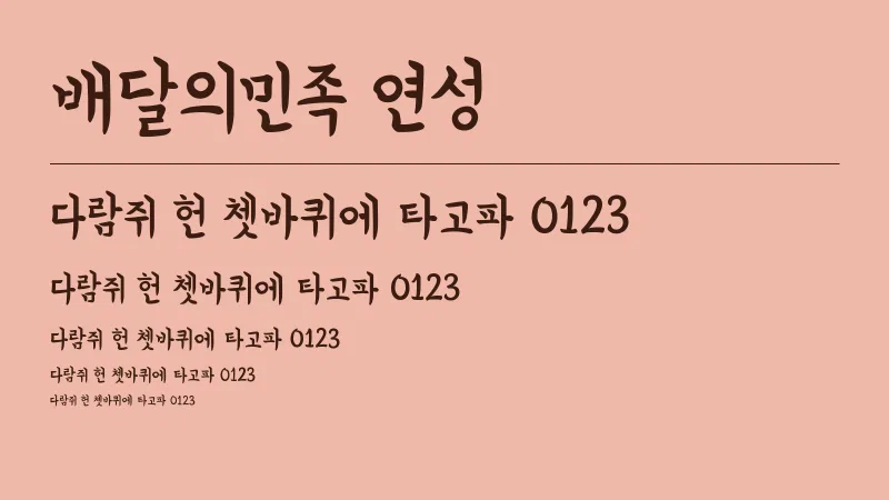 배달의 민족 연성체 글자 견본 예시