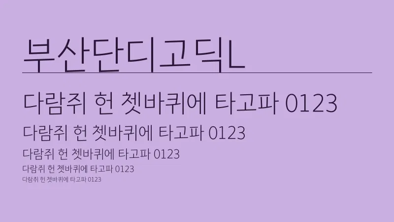 부산단디고딕L 글자 견본 예시