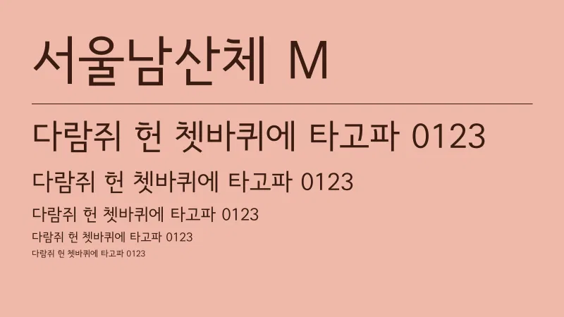 서울남산체 M 글자 견본 예시