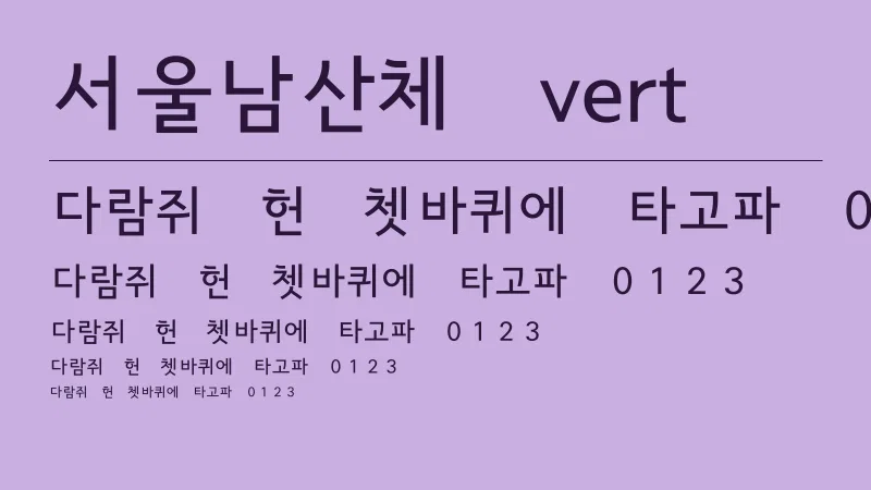 서울남산체 vert 글자 견본 예시