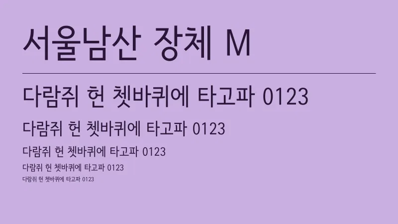 서울남산 장체 M 글자 견본 예시