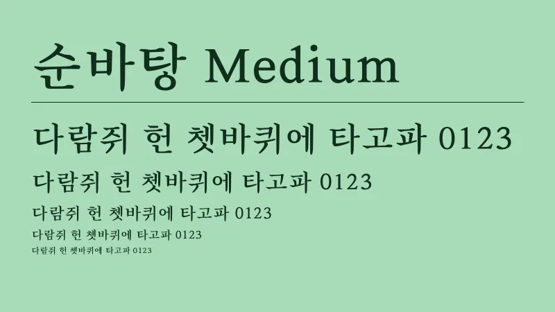 순바탕 Medium 글자 견본 예시