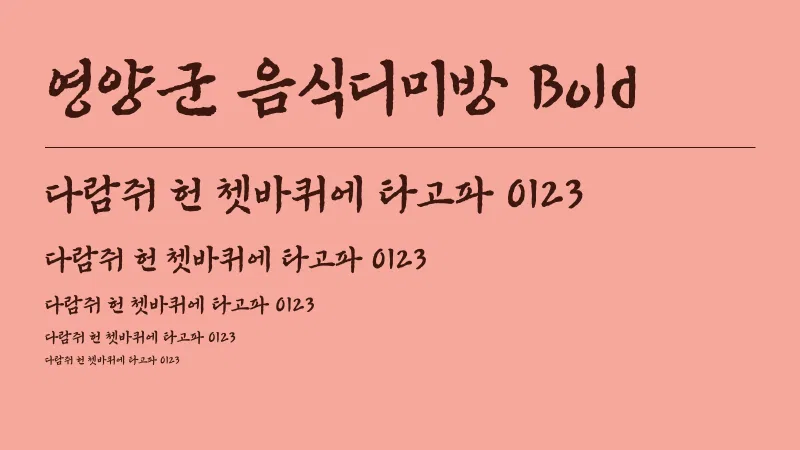 영양군 음식디미방 Bold 글자 견본 예시