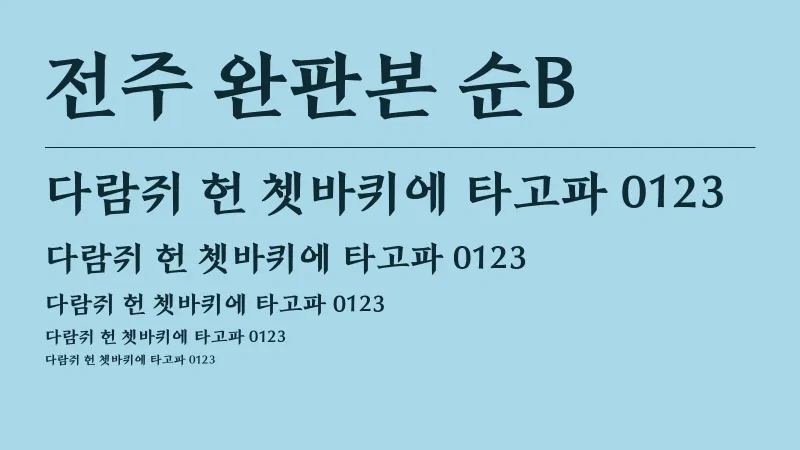 전주 완판본 순B 글자 견본 예시