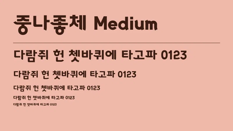 중나좋체 Medium 글자 견본 예시