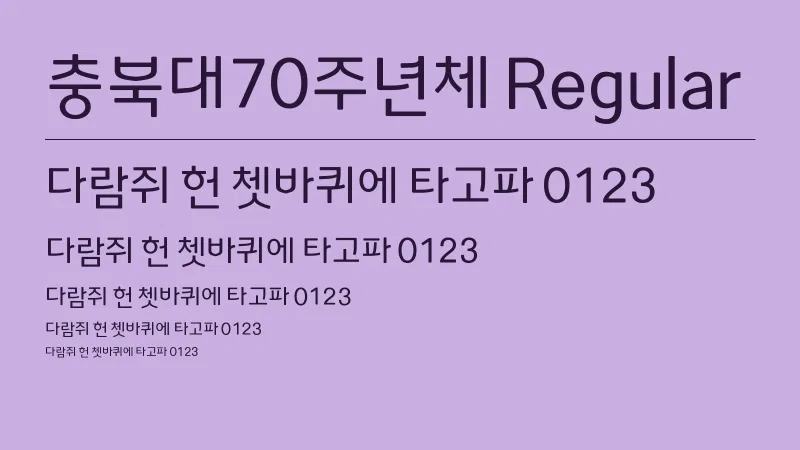 충북대70주년체 Regular 글자 견본 예시