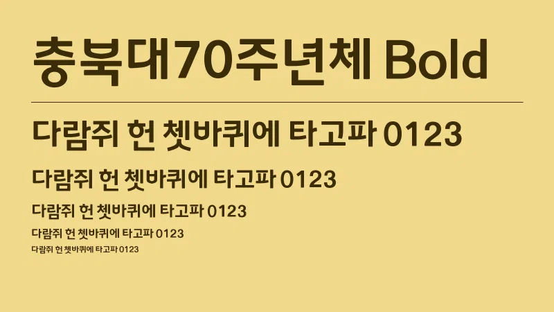 충북대70주년체B 글자 견본 예시