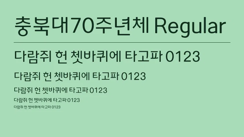 충북대70주년체R 글자 견본 예시