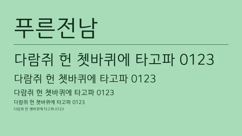 푸른전남 글자 견본 예시
