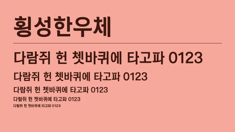 횡성한우체 글자 견본 예시