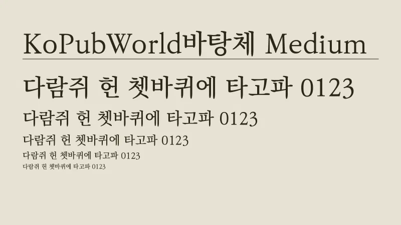 KoPub World 바탕체 M 글자 견본 예시