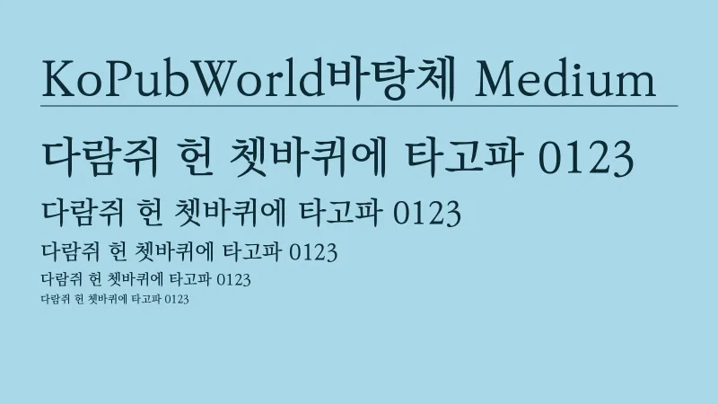 KoPubWorld바탕체 Medium 글자 견본 예시