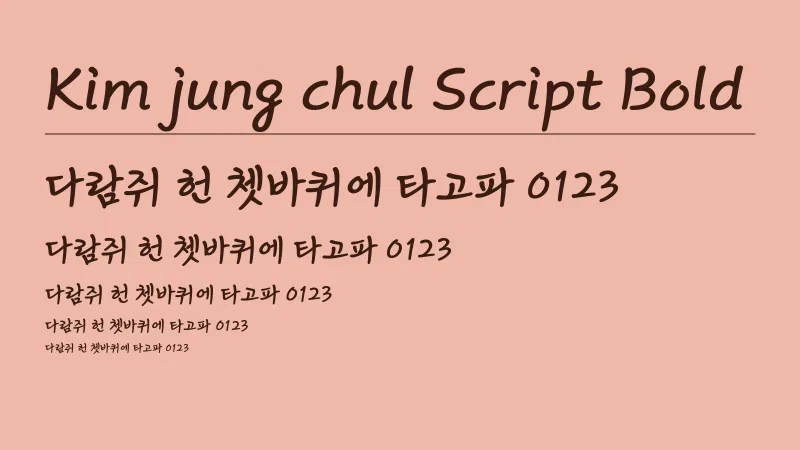 김정철손글씨체B 글자 견본 예시