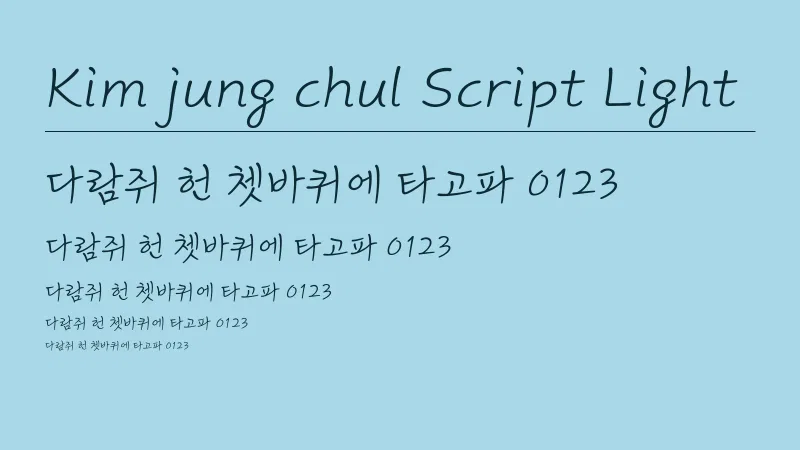 김정철손글씨체L 글자 견본 예시