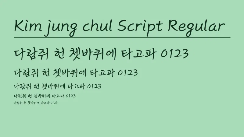 김정철손글씨체R 글자 견본 예시