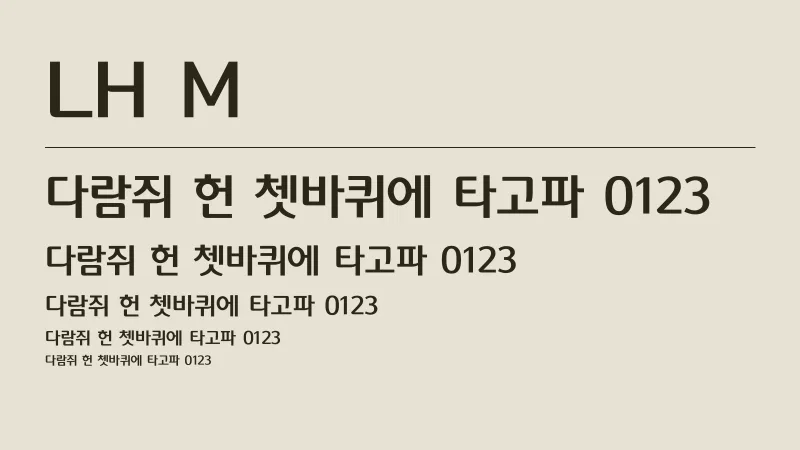 LH체 M 글자 견본 예시